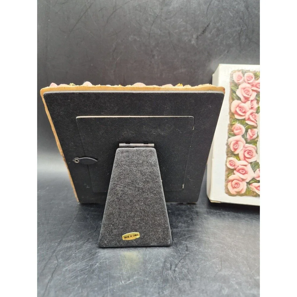 Vintage Pink Rose Floral Ceramic Photo Frame 3D Roses Shabby Chic Cottagecore